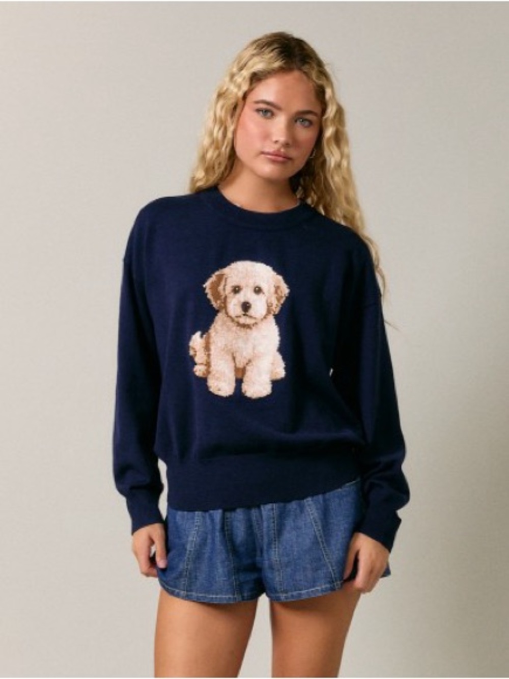 NWT Le Lis Navy Goldendoodle Dog Crew Neck Sweater Small - Picture 9 of 10